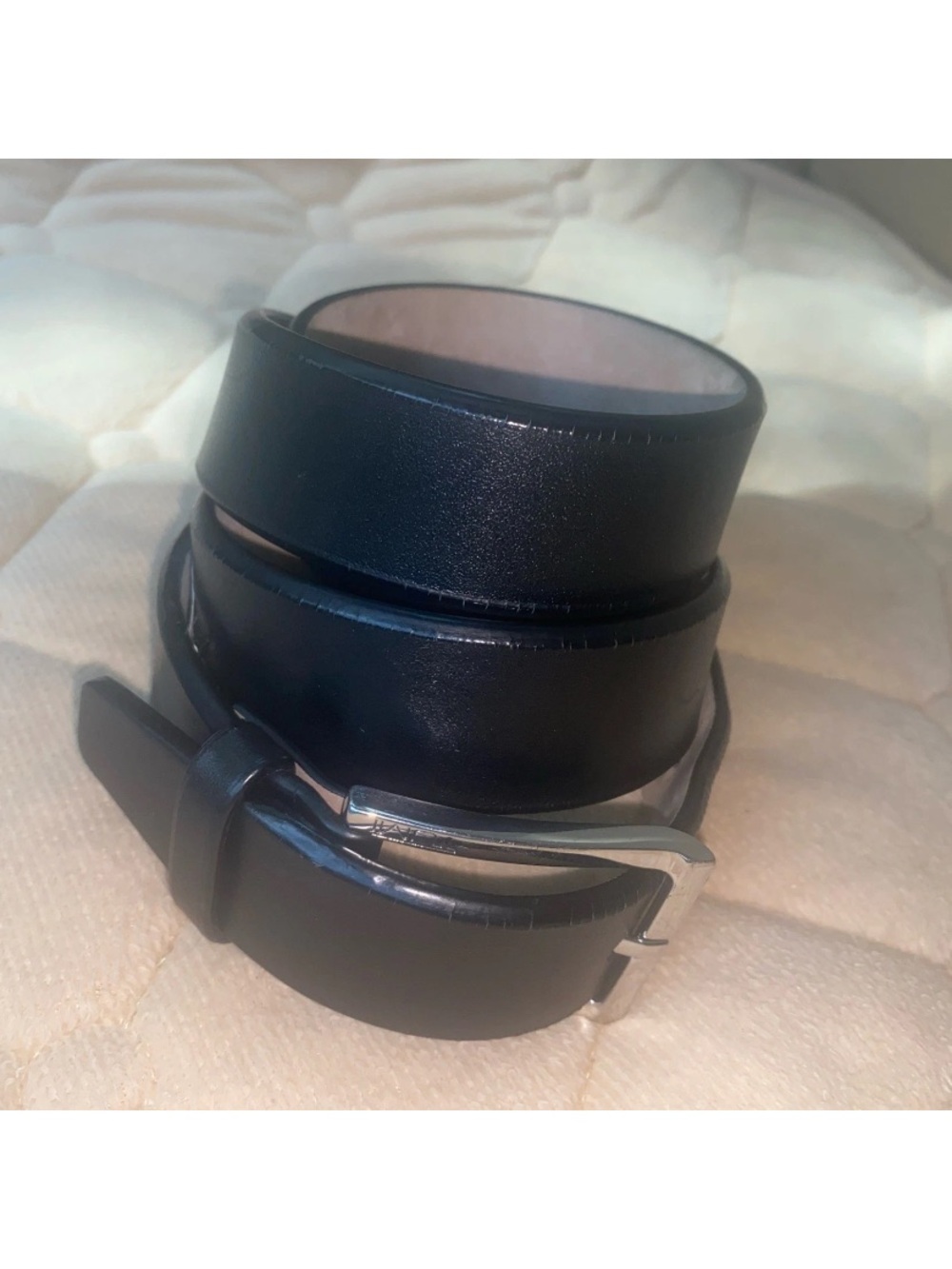 TUMI‎ Black Leather Belt Men's Size 42 Silver Hardware